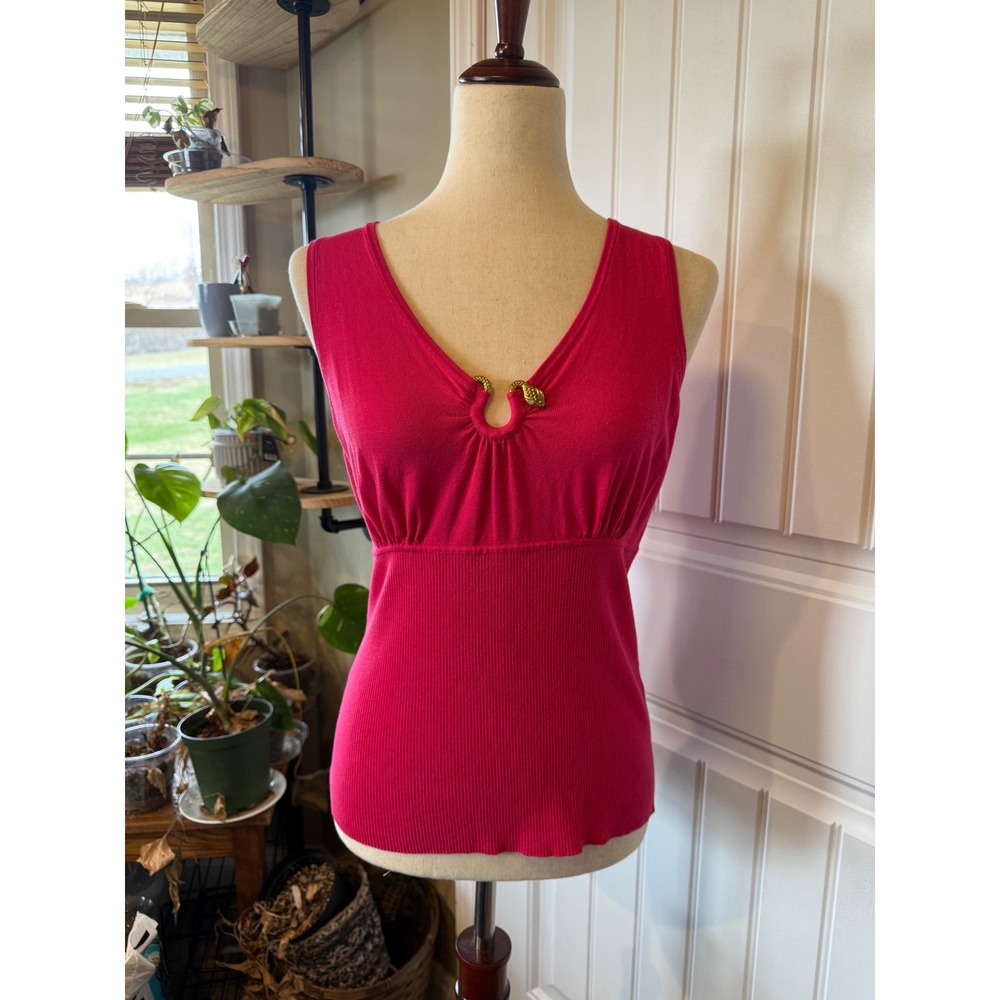 C'est City Women's Pink V-Neck Smocked Waist Tank Top Size Medium
